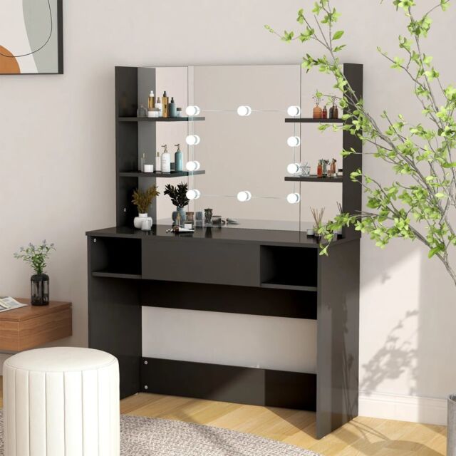 Berkfield Home Makeup Table with LED Lights 100x40x135 cm MDF Black - Size: 100 x 40 x 135 cm - image 1
