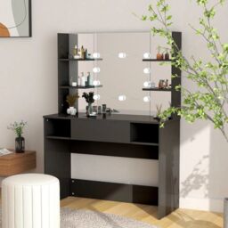 Berkfield Home Makeup Table with LED Lights 100x40x135 cm MDF Black - Size: 100 x 40 x 135 cm - thumbnail 1