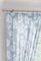 Dreams & Drapes 'Chrysanthemum' Floral Print Lined Pair of Pencil Pleat Curtains With Tie-Backs in Blue - Size: 168 cm width x 183 cm drop - thumbnail 2