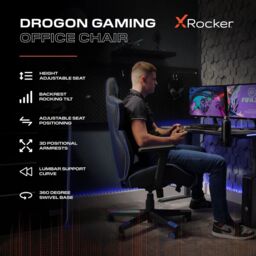 X Rocker Drogon Ergonomic PC Gaming Chair with Lumbar Support Cushion in Blue - thumbnail 2
