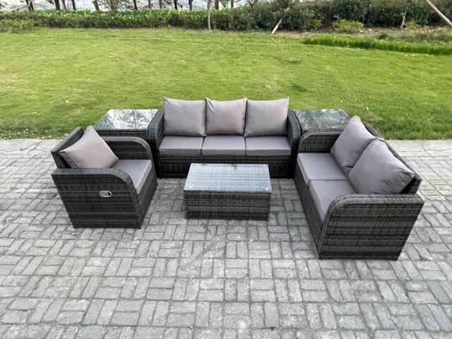 Fimous Patio Garden Furniture Sets Wicker Outdoor Rattan Furniture Sofa Sets with Rectangular Coffee Table Reclining Chair in Dark Grey - image 1