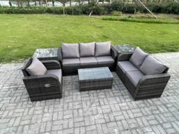 Fimous Patio Garden Furniture Sets Wicker Outdoor Rattan Furniture Sofa Sets with Rectangular Coffee Table Reclining Chair in Dark Grey - thumbnail 2