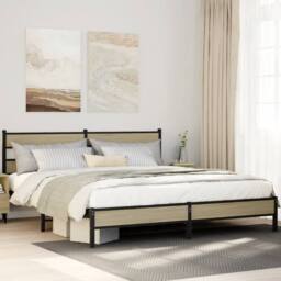Berkfield Home Metal Bed Frame without Mattress Sonoma Oak 200x200 cm in Brown - thumbnail 2