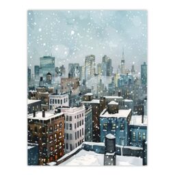 "Artery8 New York City Rooftops Winter Snow Cityscape Wall Art Print in Blue - Size: W24"" x H32""" - thumbnail 1