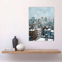 "Artery8 New York City Rooftops Winter Snow Cityscape Wall Art Print in Blue - Size: W24"" x H32""" - thumbnail 4