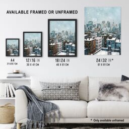 "Artery8 New York City Rooftops Winter Snow Cityscape Wall Art Print in Blue - Size: W24"" x H32""" - thumbnail 3