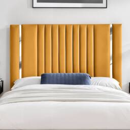 UK Bed Furniture Valencia Slatted Base Upholstered Bed with 48 Inch Panel Headboard in Mustard - Size: Small Double - thumbnail 2