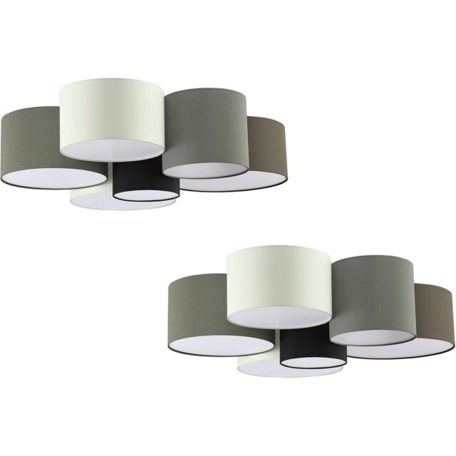 Loops 2 PACK Wall Flush Ceiling Light White Shade Brown Grey White Black Fabric 6x E27 - image 1