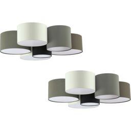 Loops 2 PACK Wall Flush Ceiling Light White Shade Brown Grey White Black Fabric 6x E27