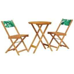 Berkfield Home Beautiful 3 Piece Bistro Set Leaf Pattern Fabric & Solid Wood in Light Brown - thumbnail 3