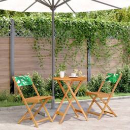 Berkfield Home Beautiful 3 Piece Bistro Set Leaf Pattern Fabric & Solid Wood in Light Brown - thumbnail 2