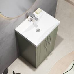 Balterley Floor Standing 2 Door Vanity Unit - Thin-Edge Basin 500mm, Satin Green - thumbnail 3