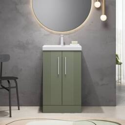 Balterley Floor Standing 2 Door Vanity Unit - Thin-Edge Basin 500mm, Satin Green - thumbnail 2