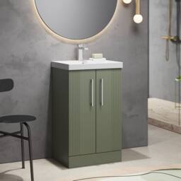 Balterley Floor Standing 2 Door Vanity Unit - Thin-Edge Basin 500mm, Satin Green - thumbnail 4