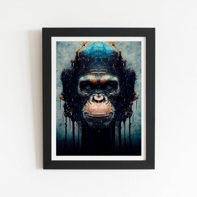 "Warren Reed - Designer Gorilla Face Splashart Framed Art Print in Black - Size: W16"" x H24""" - image 1