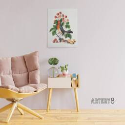 "Artery8 Robin Bird & Wild Strawberry Plant Bolton Canvas Wall Art in White - Size: W18"" x H24""" - thumbnail 3