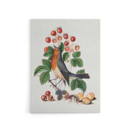 "Artery8 Robin Bird & Wild Strawberry Plant Bolton Canvas Wall Art in White - Size: W18"" x H24""" - thumbnail 1