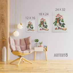 "Artery8 Robin Bird & Wild Strawberry Plant Bolton Canvas Wall Art in White - Size: W18"" x H24""" - thumbnail 4