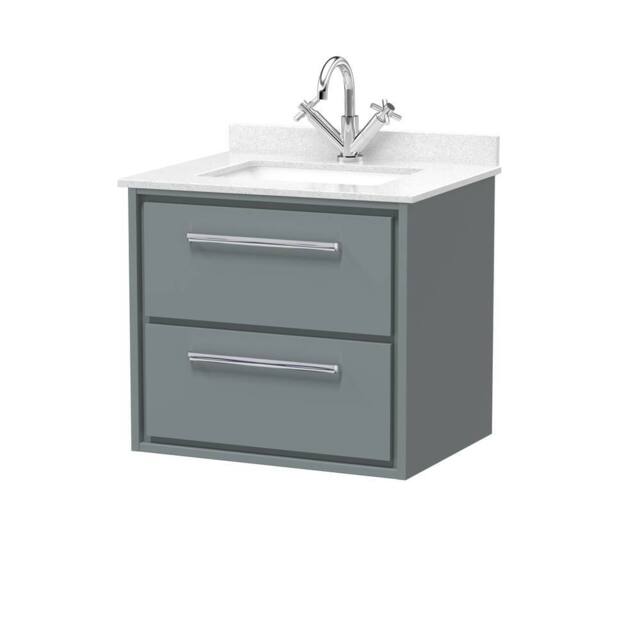 Balterley 600mm Wall Hung 2 Drawer Vanity & Marble Worktop Basin - Coastal Grey - image 1