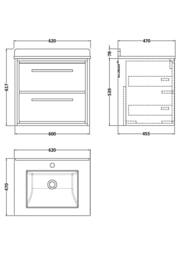 Balterley 600mm Wall Hung 2 Drawer Vanity & Marble Worktop Basin - Coastal Grey - thumbnail 2