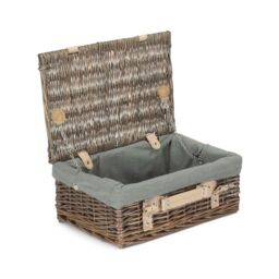 Red Hamper Wicker 36cm Antique Wash Picnic Basket with Cotton Lining in Grey