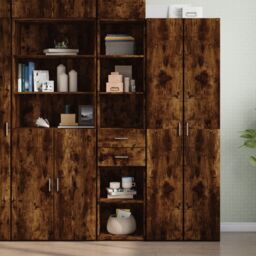Berkfield Home Highboard Smoked Oak 40x42.5x185 cm Engineered Wood in Brown - thumbnail 1