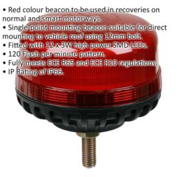 Loops 12V / 24V Fixed LED Rotating RED Beacon Light - 12mm Threaded Fixing Bolt - thumbnail 2