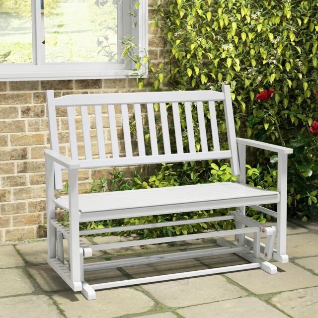 Costway 2 Seats Outdoor Glider Bench Poplar Wood Patio Swing Glider Loveseat Chair with Armrests in White - image 1