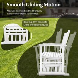 Costway 2 Seats Outdoor Glider Bench Poplar Wood Patio Swing Glider Loveseat Chair with Armrests in White - thumbnail 6