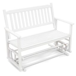 Costway 2 Seats Outdoor Glider Bench Poplar Wood Patio Swing Glider Loveseat Chair with Armrests in White - thumbnail 4