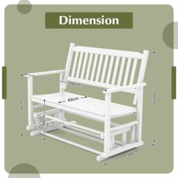 Costway 2 Seats Outdoor Glider Bench Poplar Wood Patio Swing Glider Loveseat Chair with Armrests in White - thumbnail 5