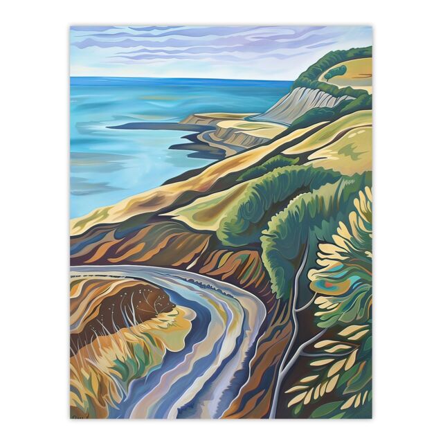 "Artery8 Cleveland Way Coastal Yorkshire Moors Painting Wall Art Print in Green - Size: W12"" x H16""" - image 1