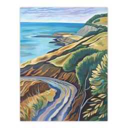 "Artery8 Cleveland Way Coastal Yorkshire Moors Painting Wall Art Print in Green - Size: W12"" x H16""" - thumbnail 1