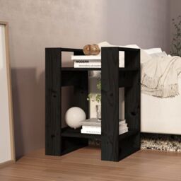 Berkfield Home Book Cabinet/Room Divider Black 41x35x57 cm Solid Wood Pine - Size: 41 x 35 x 57 cm - thumbnail 6