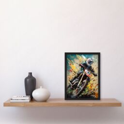Artery8 Motocross Race Sport Driver Action Shot Painting Artwork Framed Wall Art Print A4 in Black - thumbnail 2