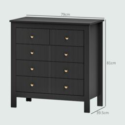 HOMCOM Fluted Bedroom Chest of Drawers w/ 5 Drawers Gold Tone Handles in Black - thumbnail 3