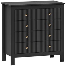 HOMCOM Fluted Bedroom Chest of Drawers w/ 5 Drawers Gold Tone Handles in Black - thumbnail 2
