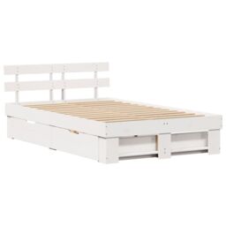 Berkfield Home White Bed Frame with Drawers - 135x190 cm Solid Pine Wood - thumbnail 2