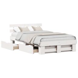 Berkfield Home White Bed Frame with Drawers - 135x190 cm Solid Pine Wood - thumbnail 3