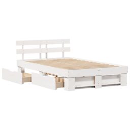 Berkfield Home White Bed Frame with Drawers - 135x190 cm Solid Pine Wood - thumbnail 6