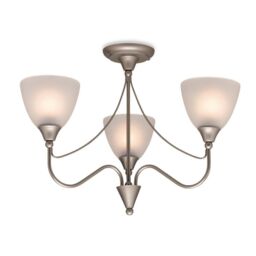 Netlighting Santana 3 Light Flush Multi Arm Ceiling Light Satin Steel Opal Glass E14 in Grey
