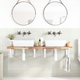 Berkfield Home Basin Shelf Wall Mounted Steel & Solid Wood Acacia in Brown - thumbnail 3