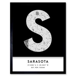 "Wee Blue Coo Wall Art Print Sarasota Florida United States City Map Modern Typography Stylish Letter Framed Word in Black - Size: W12"" x H16""" - thumbnail 1