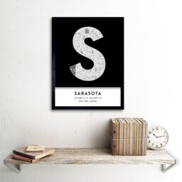 "Wee Blue Coo Wall Art Print Sarasota Florida United States City Map Modern Typography Stylish Letter Framed Word in Black - Size: W12"" x H16""" - thumbnail 2
