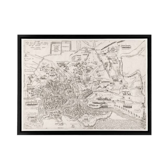 "Artery8 Map Ligorio Ancient Rome Plan Framed Canvas Wall Art Print in Beige - Size: W12"" x H16""" - image 1