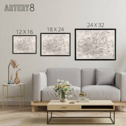 "Artery8 Map Ligorio Ancient Rome Plan Framed Canvas Wall Art Print in Beige - Size: W12"" x H16""" - thumbnail 4
