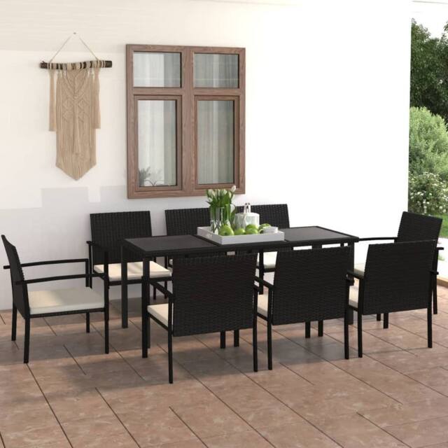Berkfield Home 9 Piece Outdoor Dining Set Poly Rattan Black