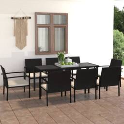 Berkfield Home 9 Piece Outdoor Dining Set Poly Rattan Black - thumbnail 1