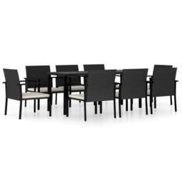Berkfield Home 9 Piece Outdoor Dining Set Poly Rattan Black - thumbnail 2