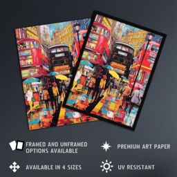 Artery8 Wall Art Print London Street In Neon Colours Oil Painting Rainy Day In Busy City Centre Street Vibrant Colourful Bold Pop Art Modern Painting - thumbnail 2